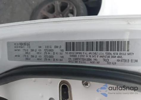 2016 Ram 1500 Laramie z USA, uszkodzony, nr VIN 1C6RR7NT7GS416884